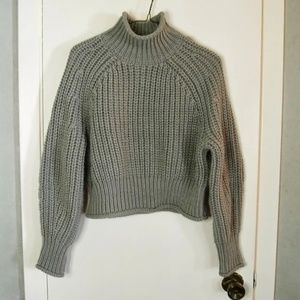 H&M Cropped Knit Sweater, Light Khaki Green
